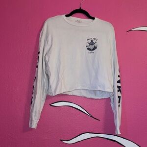 White Long Sleeve Graphic Crop Top